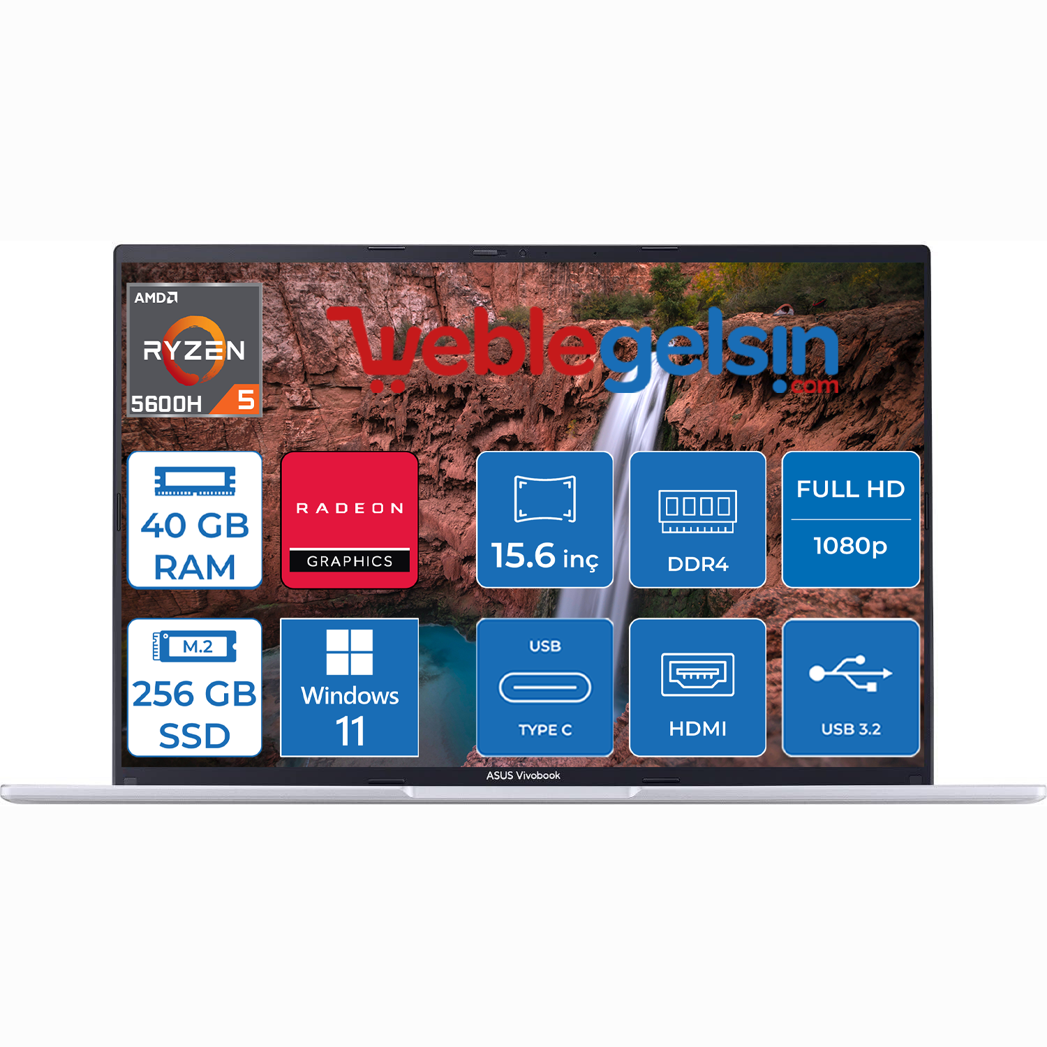 Asus Vivobook M1502QA-EJ139 Amd Ryzen 5 5600H 40GB 256GB SSD 15.6 inç Windows 11 Pro Fhd Dizüstü Bilgisayar  M1502QA-EJ13945