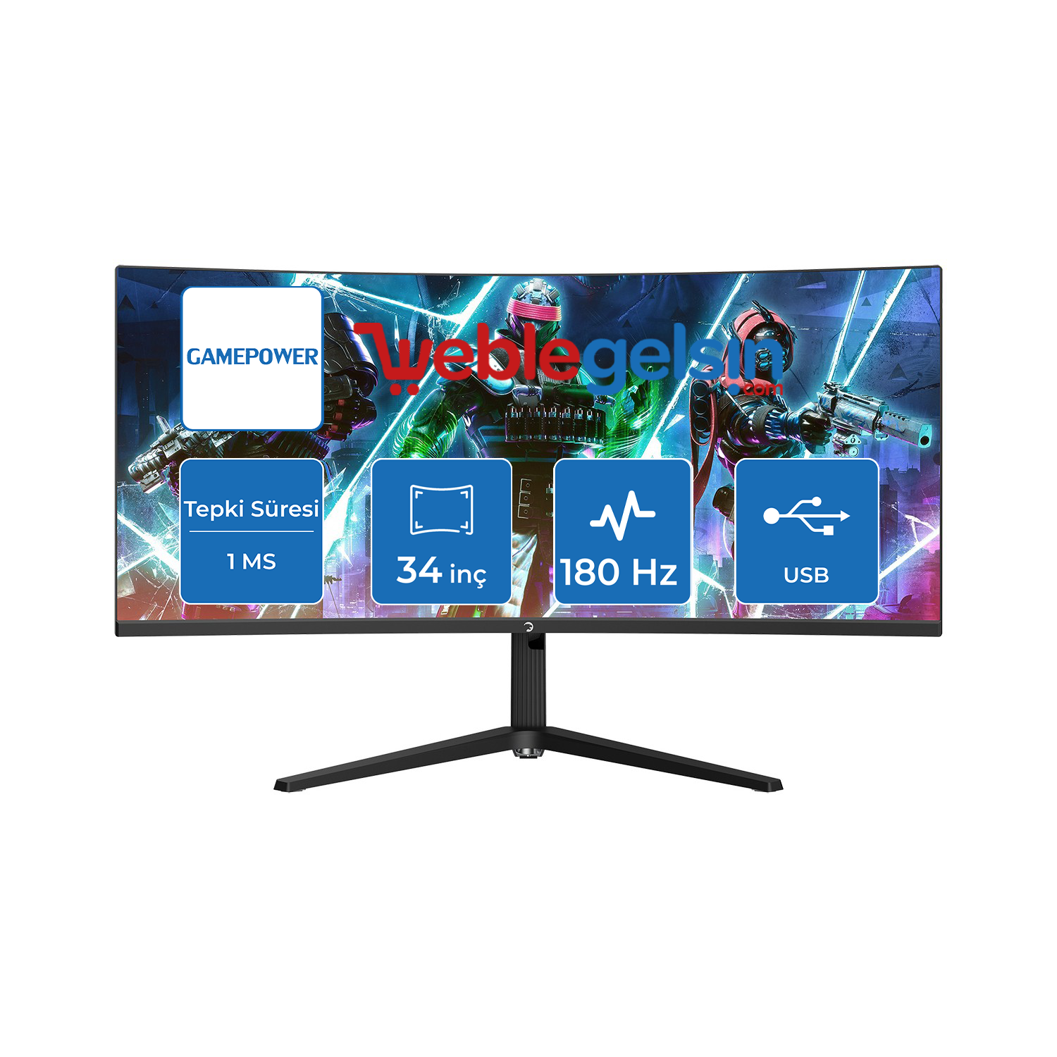 GamePower WQ34 34'' 1ms 180Hz Curved 2K UWQHD 3440*1440 Pivot Gaming Monitör (Sıfır Ölü Piksel Garantili)