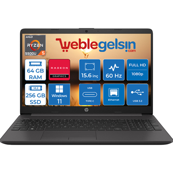 Hp 255 G8 Amd Ryzen 5 5500U 64GB 256GB SSD 15.6 Fhd WINDOWS11HOME Taşınabilir Biligsayar W7N4W6AA25