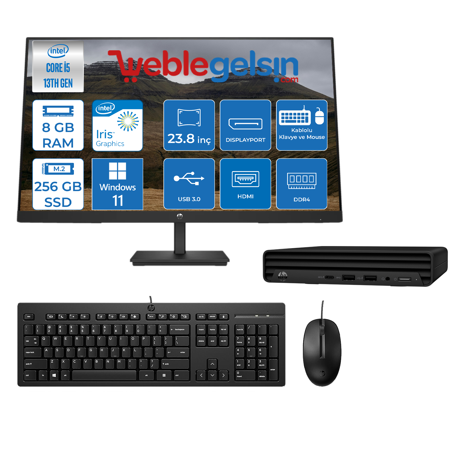 Hp Pro Mini 260 G9 Intel Core I5 1335U 8GB 256GB SSD Iris® Xᵉ Grafik Windows 11 Pro 23.8 inç Mini Masaüstü Bilgisayar 883X6EAMWP01