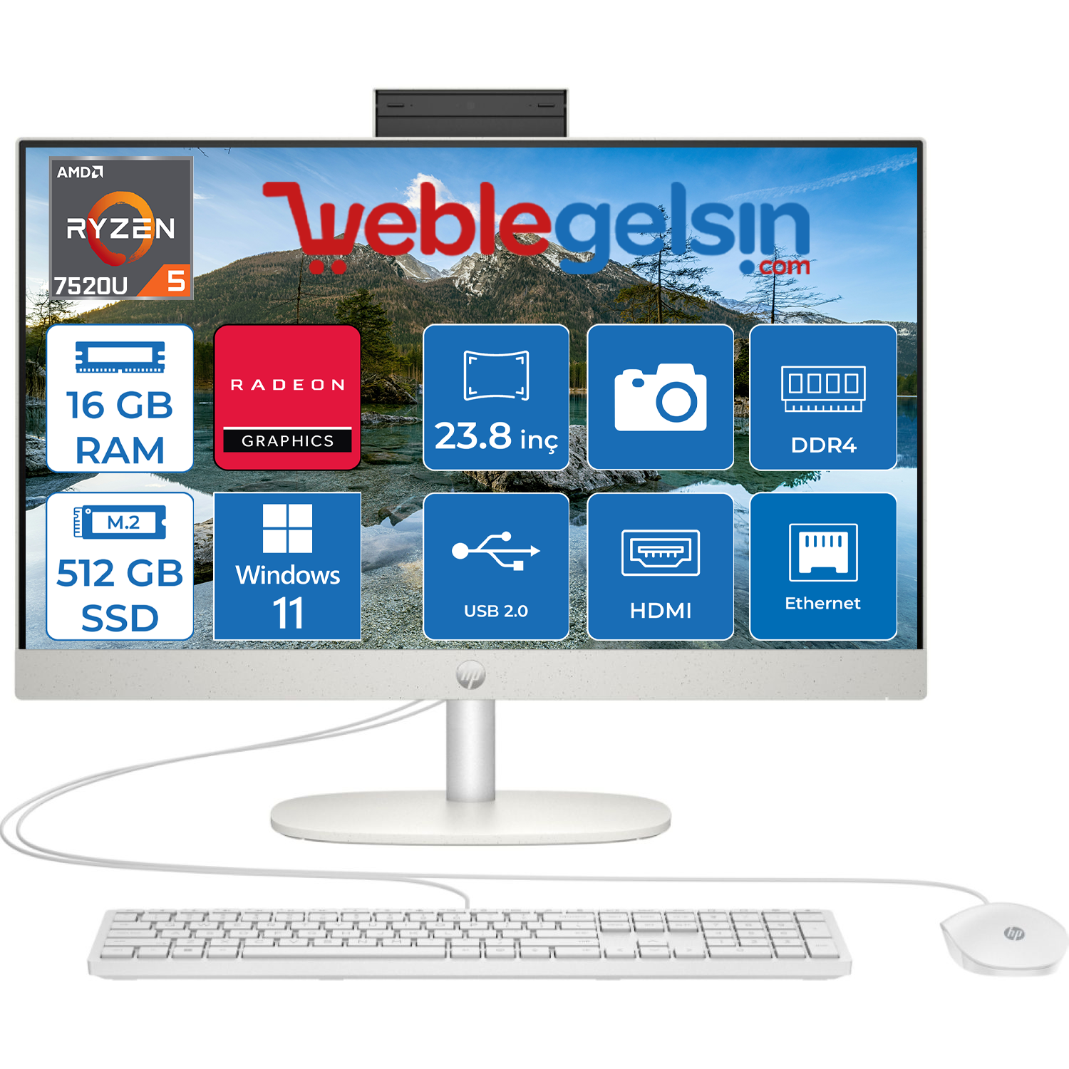 Hp Proone 245 G10 Amd Ryzen 5 7520U 16GB 512GB SSD 23.8 inç Windows 11 Home All In One Bilgisayar 8T2W6ESWH02