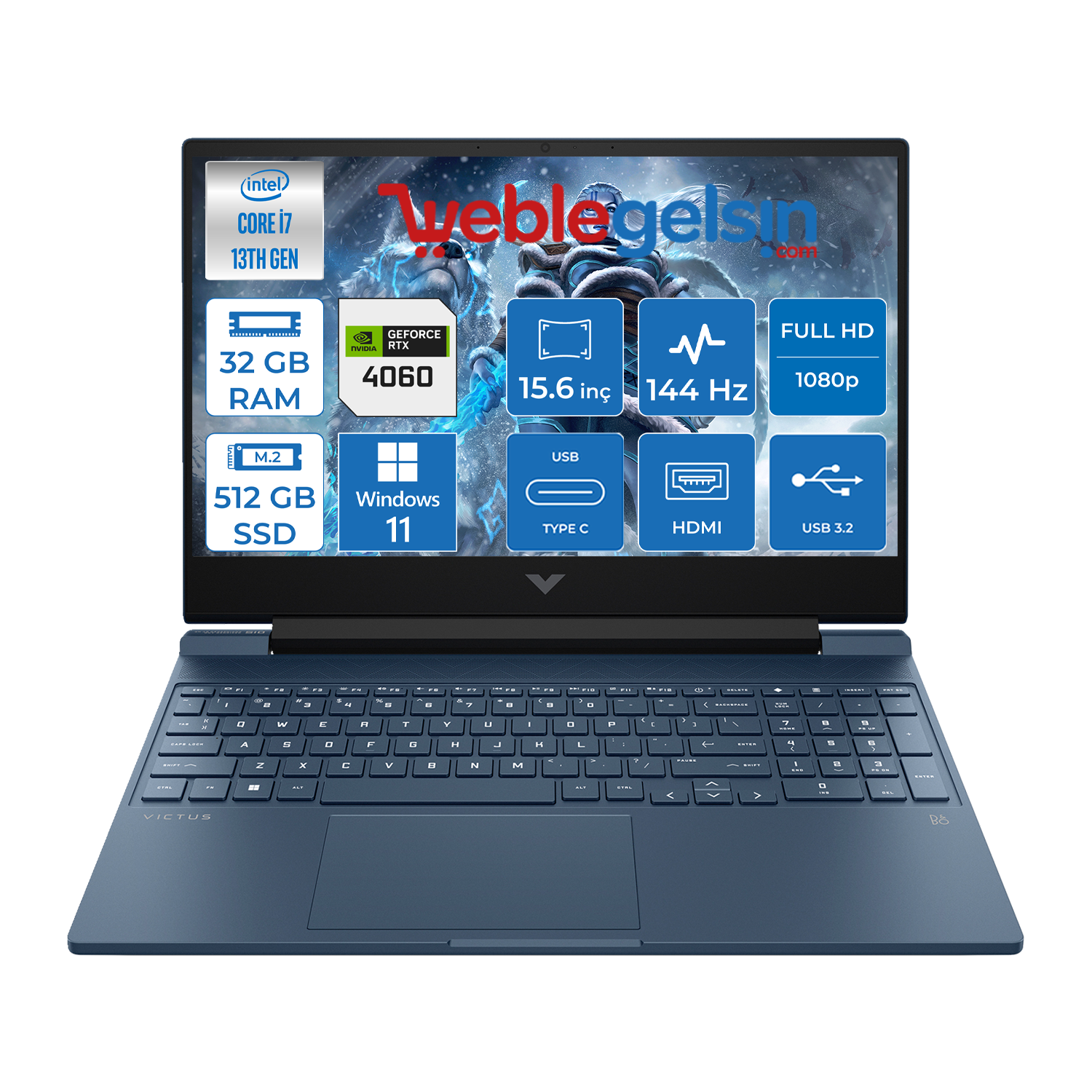 Hp Victus Gaming 15-FA1054NT Intel Core I7 13700H 32GB 512GB SSD 8GB RTX4060 FHD 15.6 inç 144Hz 9ms Windows 11 Pro Taşınabilir Bilgisayar 8U844EAP05