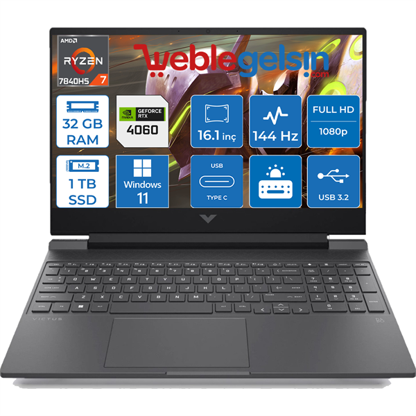 Hp Victus S0014NT Ryzen 7 7840HS 32GB 1TB SSD 8GB RX4060 DDR5 16.1