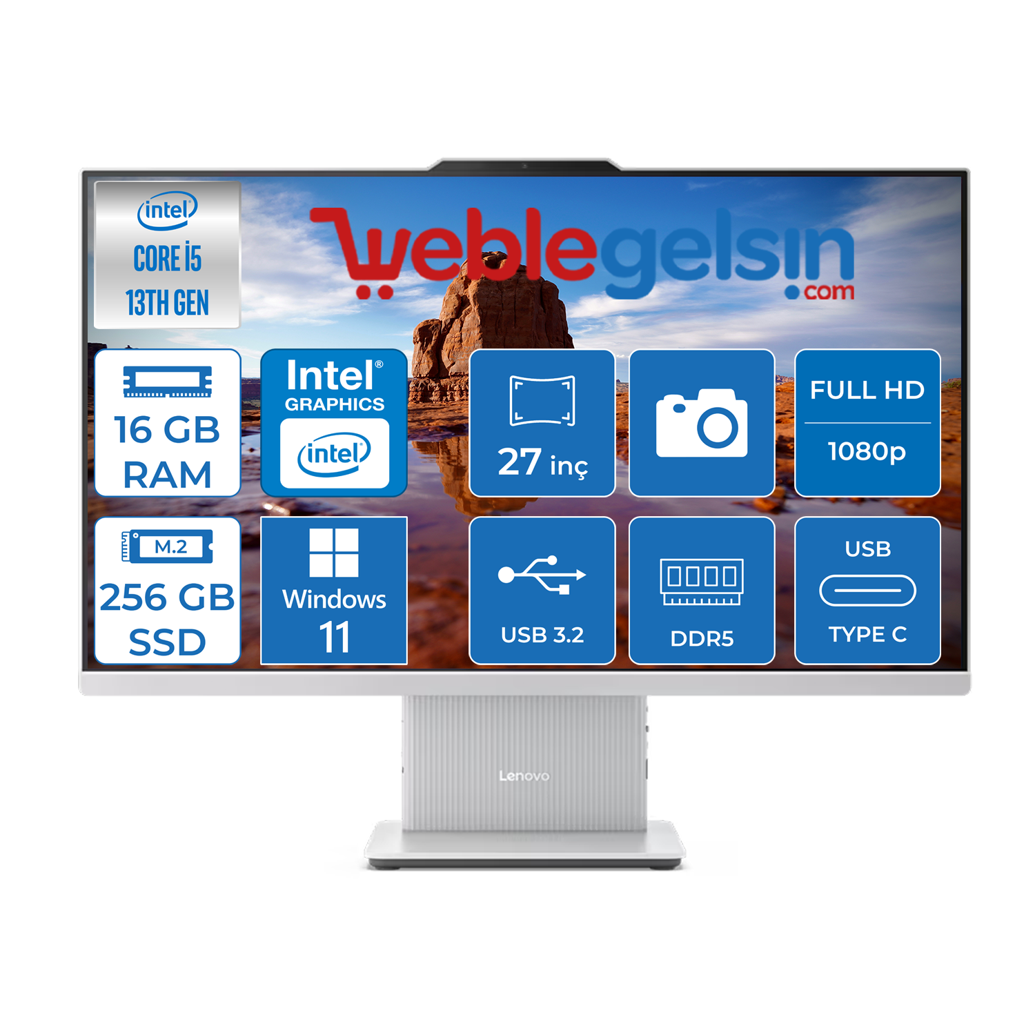 Lenovo Ideacentre Aıo 27IRH9 Intel Core i5 13420H DDR5 16GB 256GB SSD Intel UHD Graphics 27 Inç Fhd IPS Windows 11 Home Beyaz All In One Bilgisayar F0HM0045TRH05