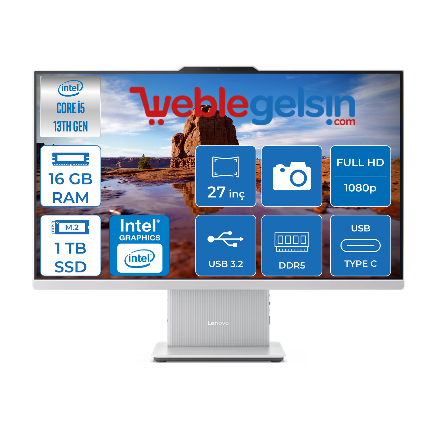 Lenovo Ideacentre Aıo 27IRH9 Intel Core i5 13420H DDR5 16GB 1TB SSD Intel UHD Graphics 27 Inç Fhd IPS Freedos Beyaz All In One Bilgisayar F0HM0045TRF07