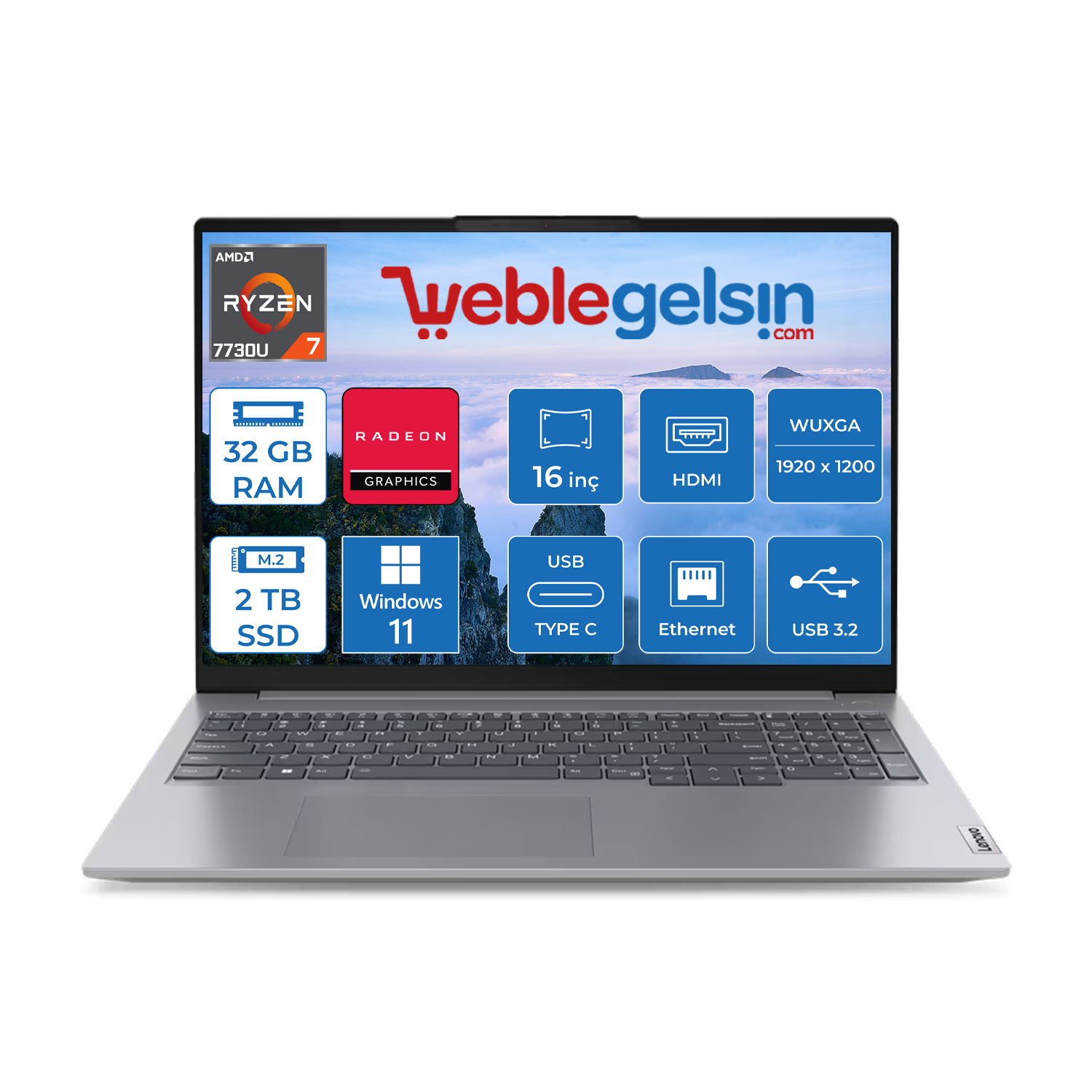 Lenovo Thinkbook 16 Gen6 Amd Ryzen 7 7730U 32GB 2TB SSD Amd Radeon™ Graphics Windows 11 Pro 16 inç Wuxga 300NIT Taşınabilir Bilgisayar 21KK000WTRP06