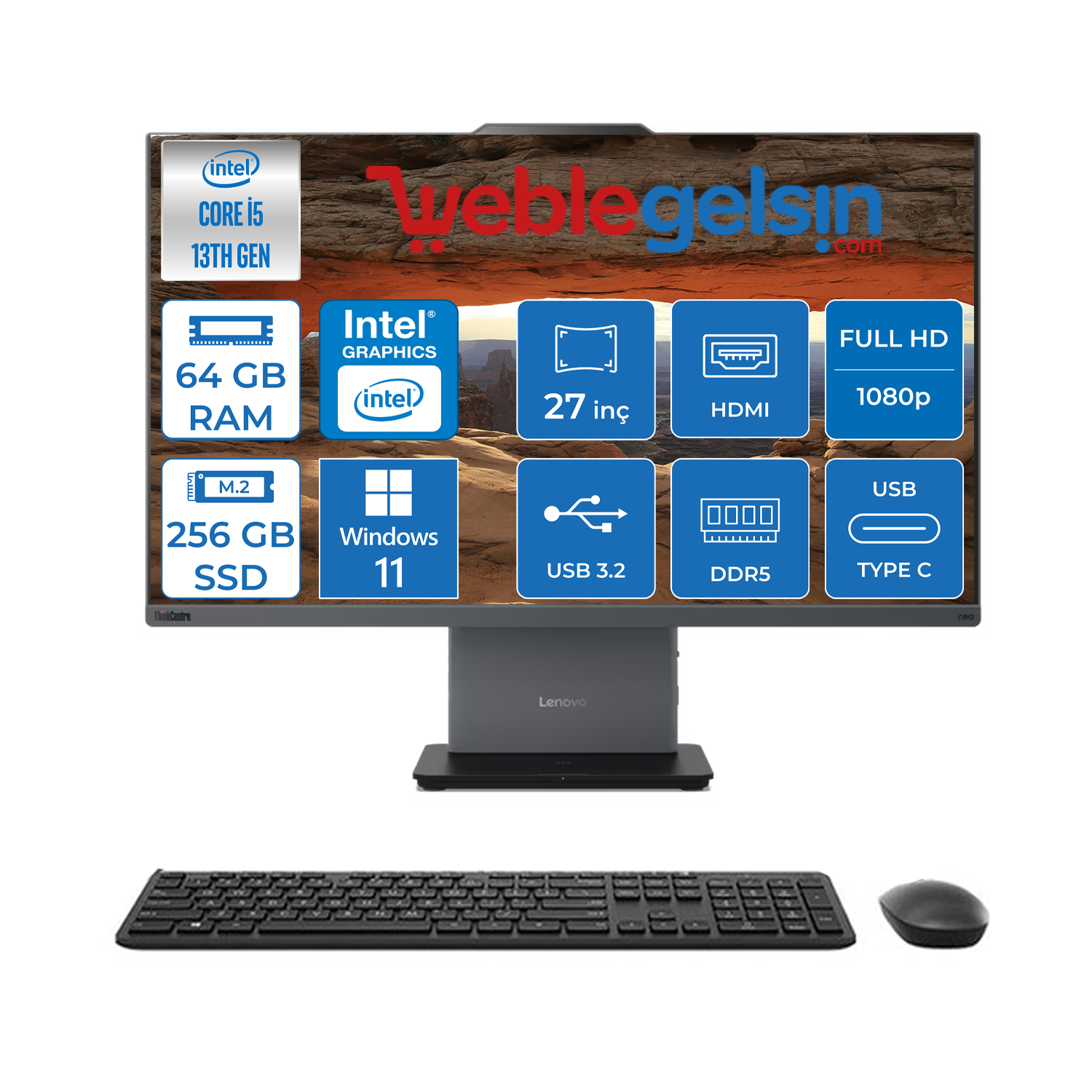 Lenovo Thinkcentre Neo 27 50A Gen5 Intel Core I5 13420H 64GB DDR5 256GB SSD Windows 11 Pro Intel® UHD Graphics 27