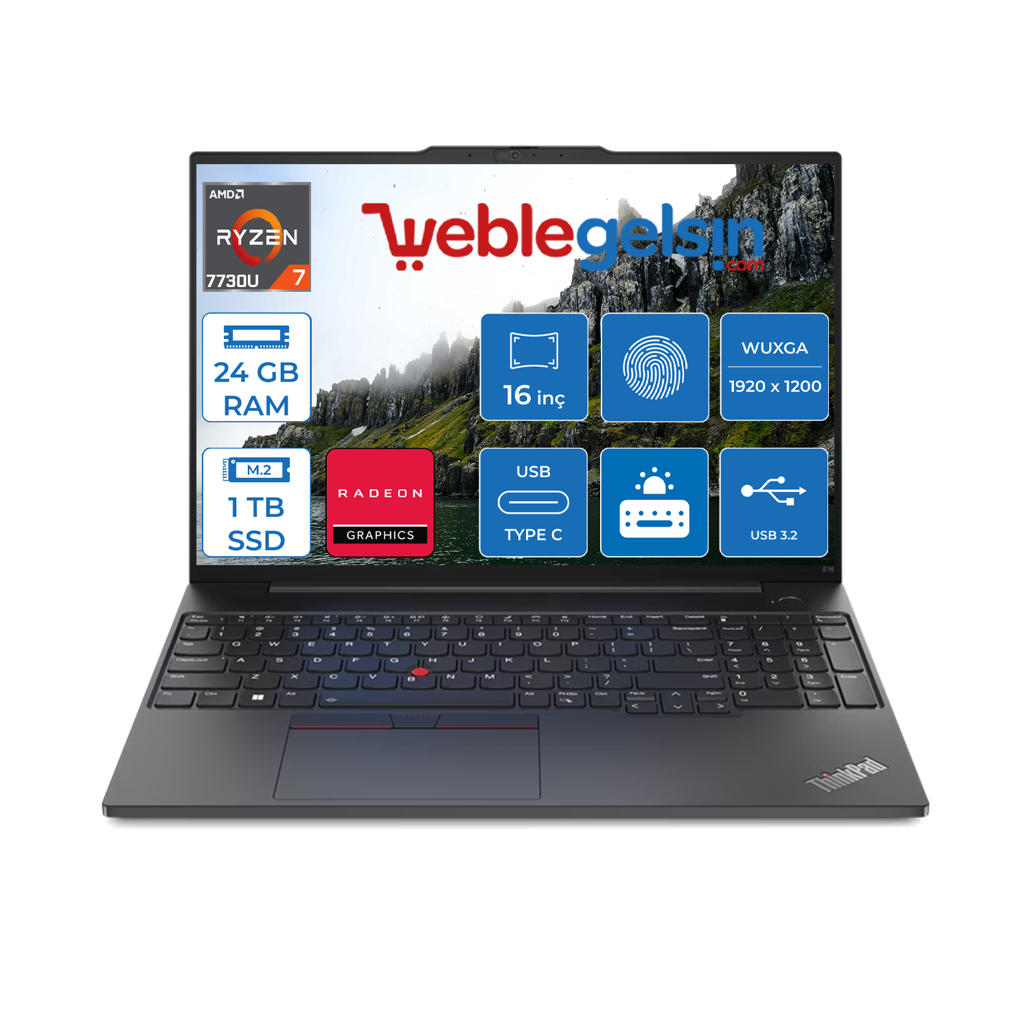 Lenovo Thinkpad E16 Gen1 Amd Ryzen™ 7 7730U 24GB 1TB SSD 16 inç FreeDos Wuxga IPS Dizüstü Bilgisayar TB21JT0017TX11