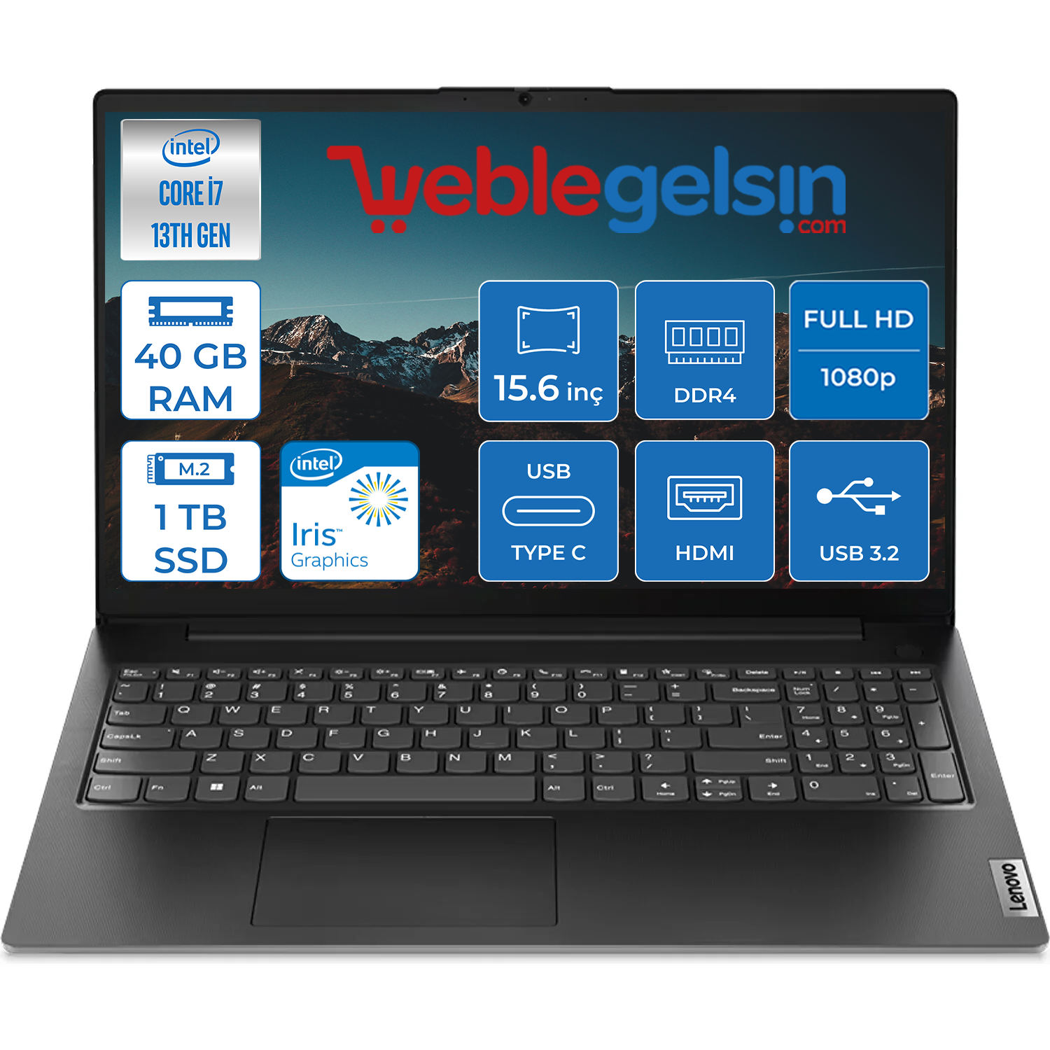 Lenovo V15 Gen3 Intel Core i7 1355U 40GB 1TB SSD Intel Iris Xᵉ Freedos 15.6 inç Fhd Taşınabilir Bilgisayar 83A1003NTXW08