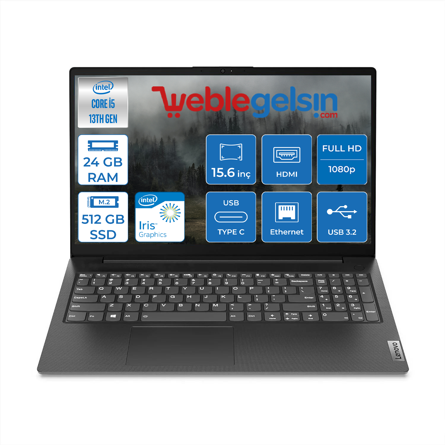 Lenovo V15 Gen4 Intel Core I5 13420H 24GB 512GB SSD Intel Iris Xᵉ Freedos 15.6 inç Fhd Taşınabilir Bilgisayar 83A100A4TRW04