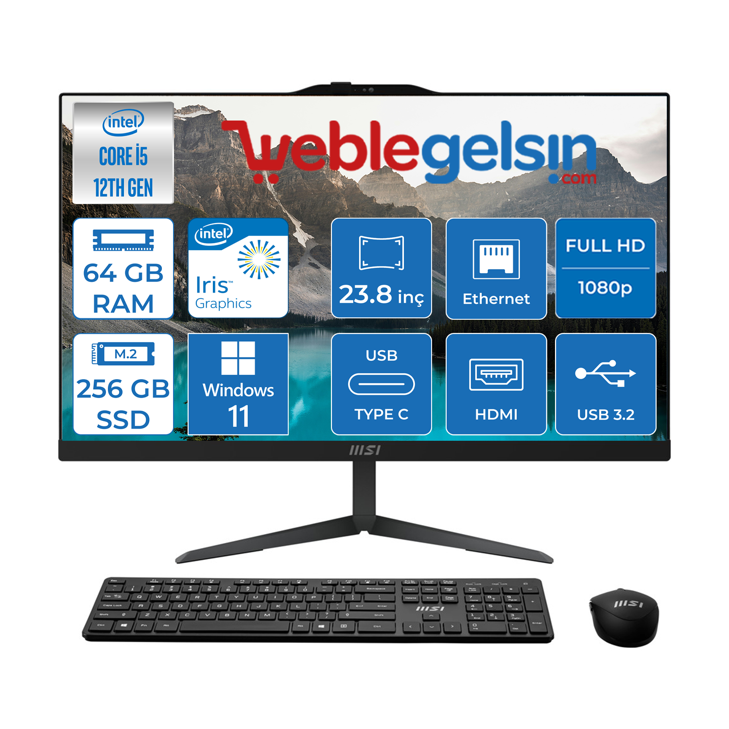 Msı Modern AM242 12M-636XTR I5-1235U 64GB Ram 256GB SSD 23.8 Fhd IPS Windows 11 Home Allınone Bilgisayar W12M-636XTR26