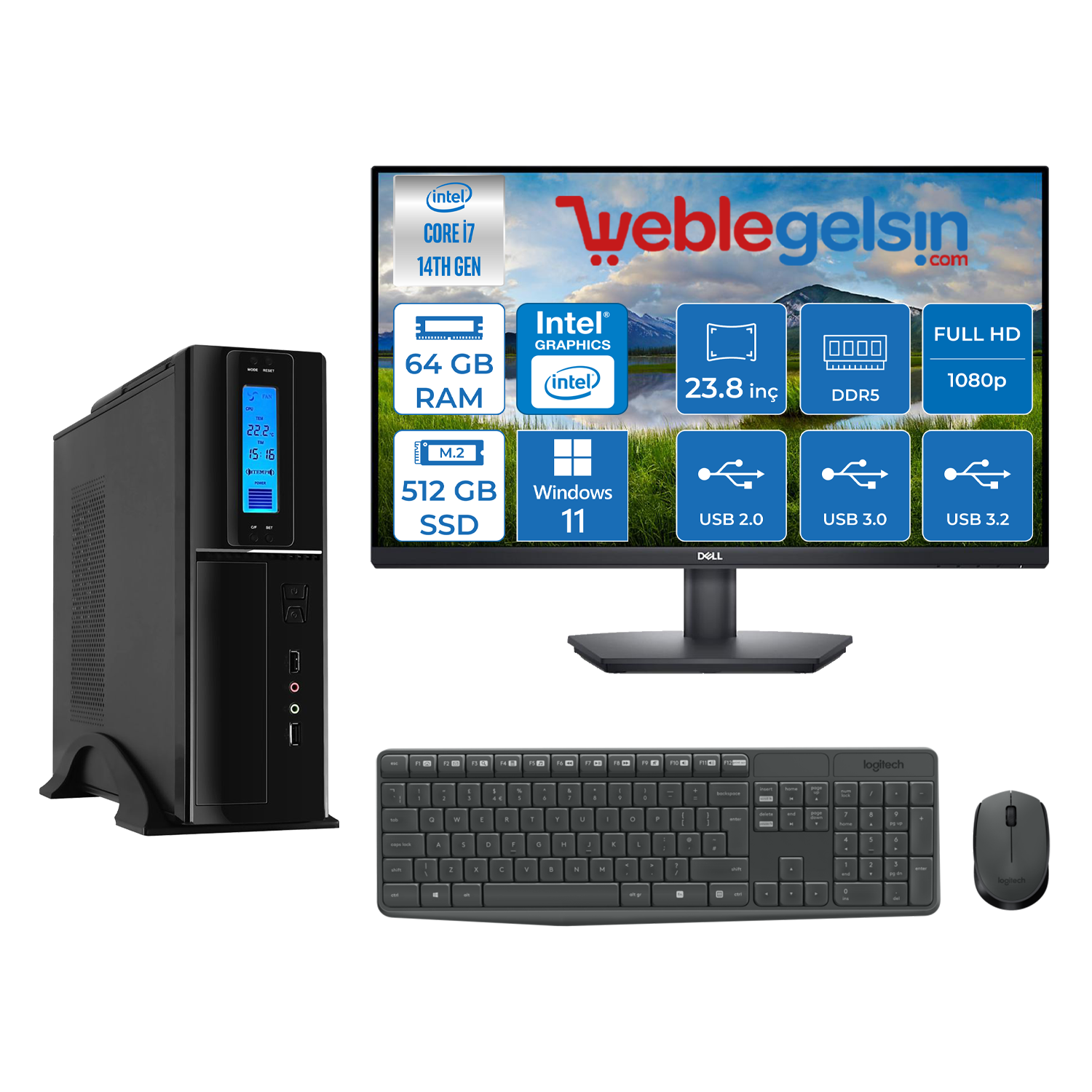 Zetta Flex Pro 470X Intel Core I7 14700 64GB DDR5 512GB SSD Windows 11 Pro Sff Slim 23.8 Fhd Monitör Masaüstü Bilgisayar ZET470X9563052