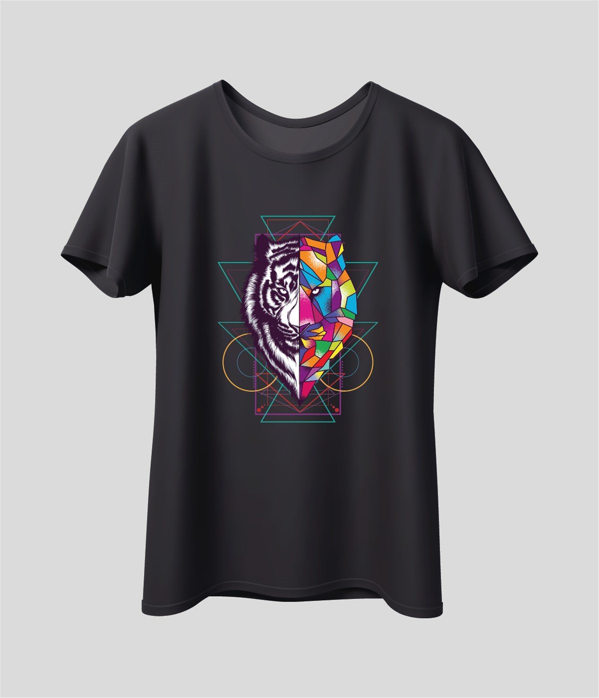 Aslan Renkli Baskılı Unisex T-Shirt