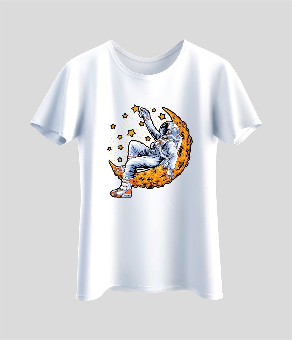 Astronot Ay Yıldız Baskılı T-Shirt