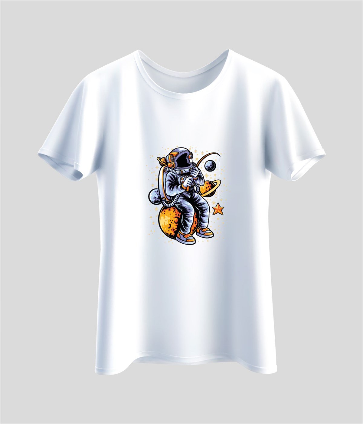 Astronot Gezegen Yıldız Baskılı T-Shirt