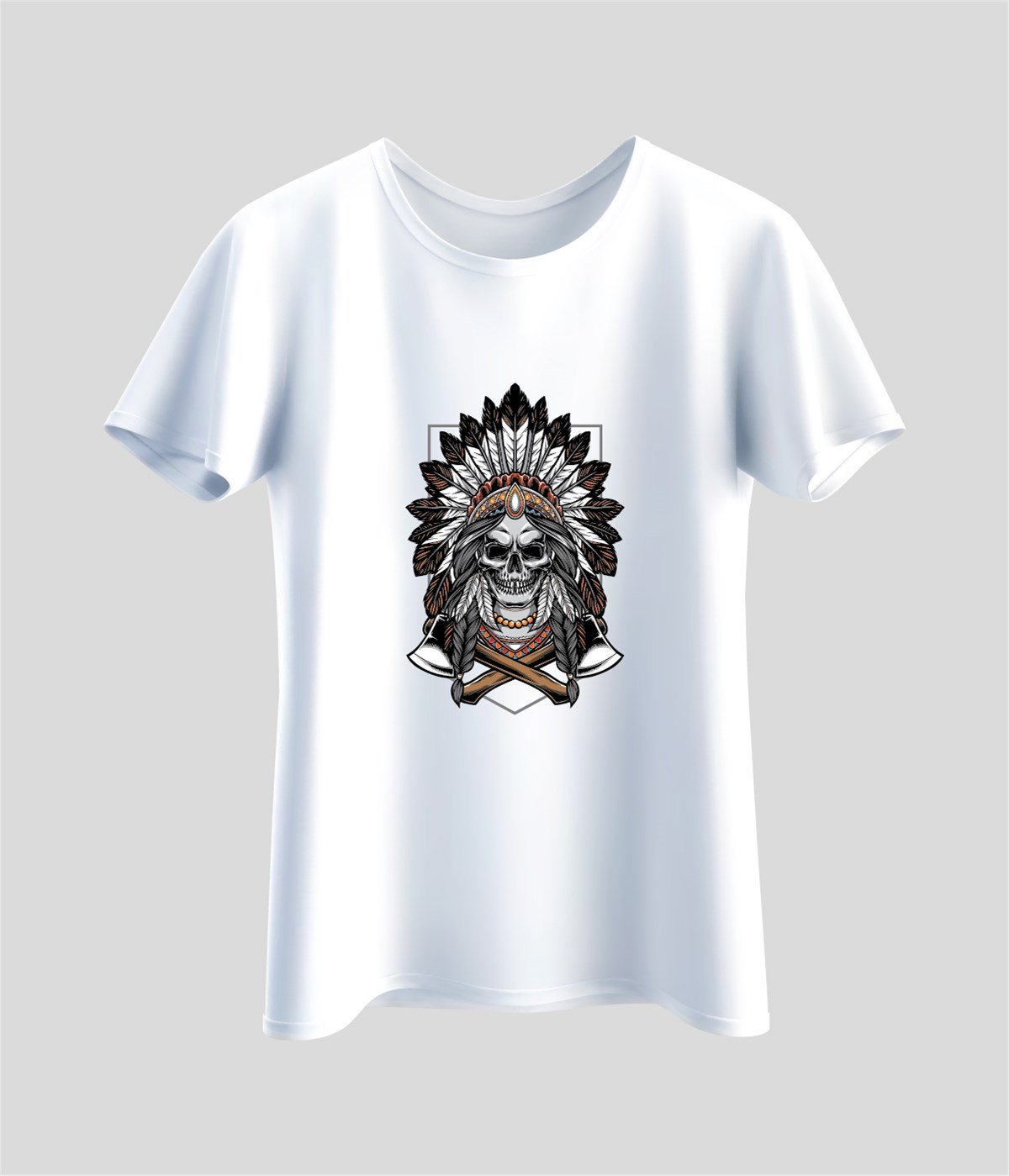İskelet Kızılderili Baskılı T-Shirt