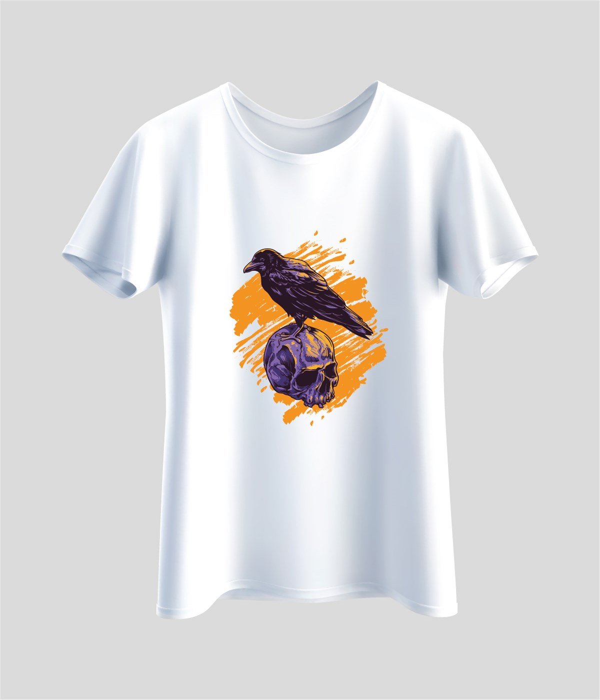 Kafatası Karga Baskılı T-Shirt
