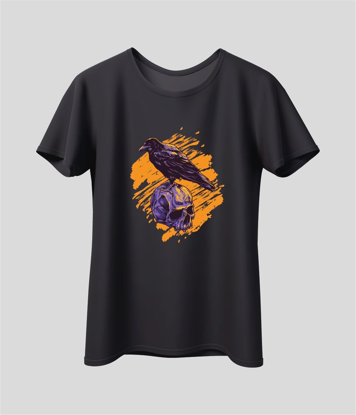 Kafatası Karga Baskılı T-Shirt