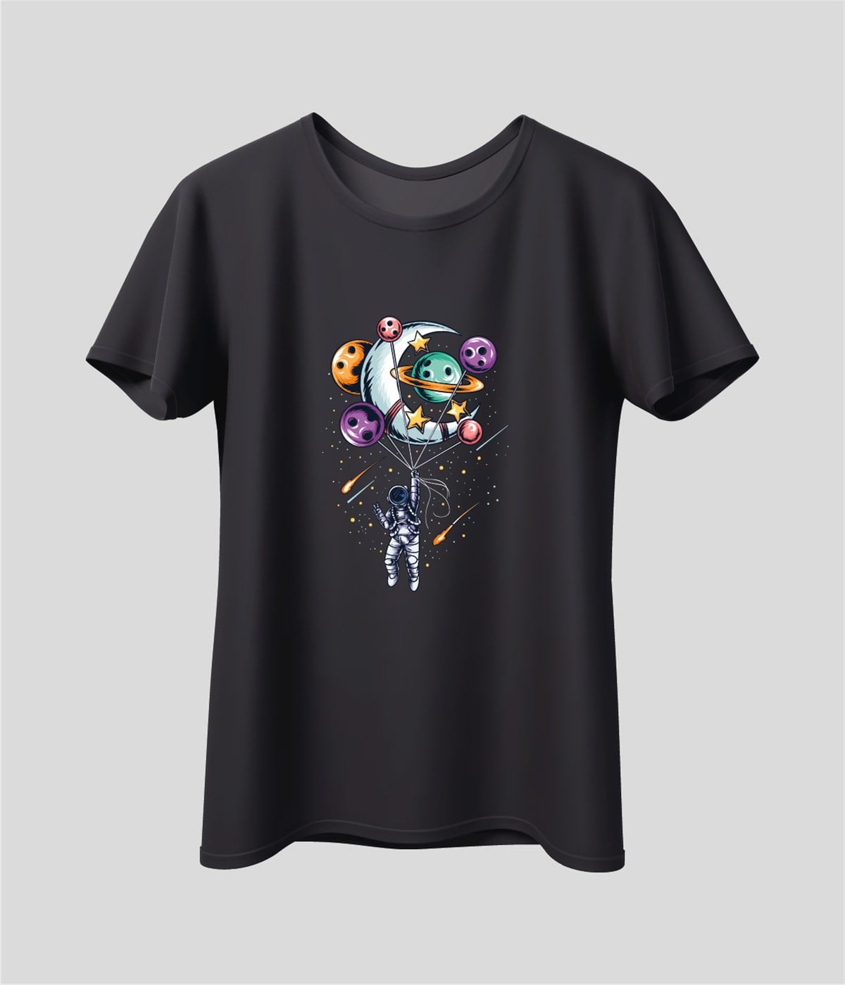 Uzay Ay Gezegen Astronot Baskılı Unisex T-Shirt