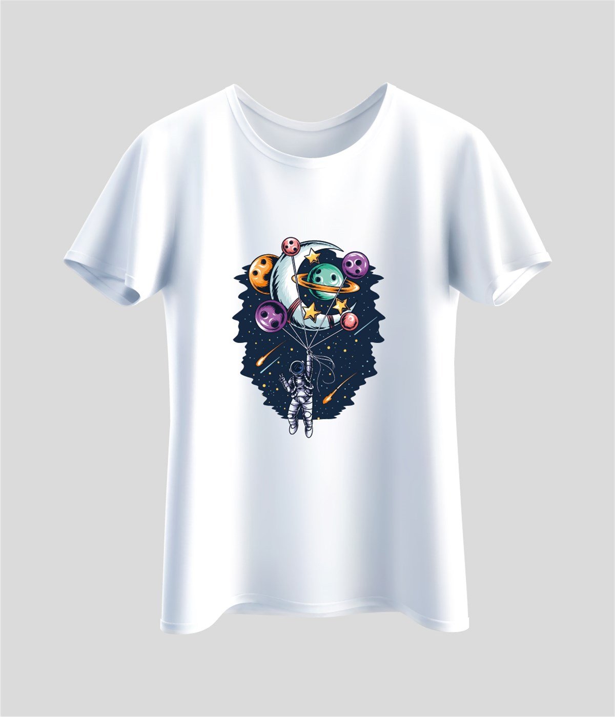 Uzay Ay Gezegen Astronot Baskılı Unisex T-Shirt