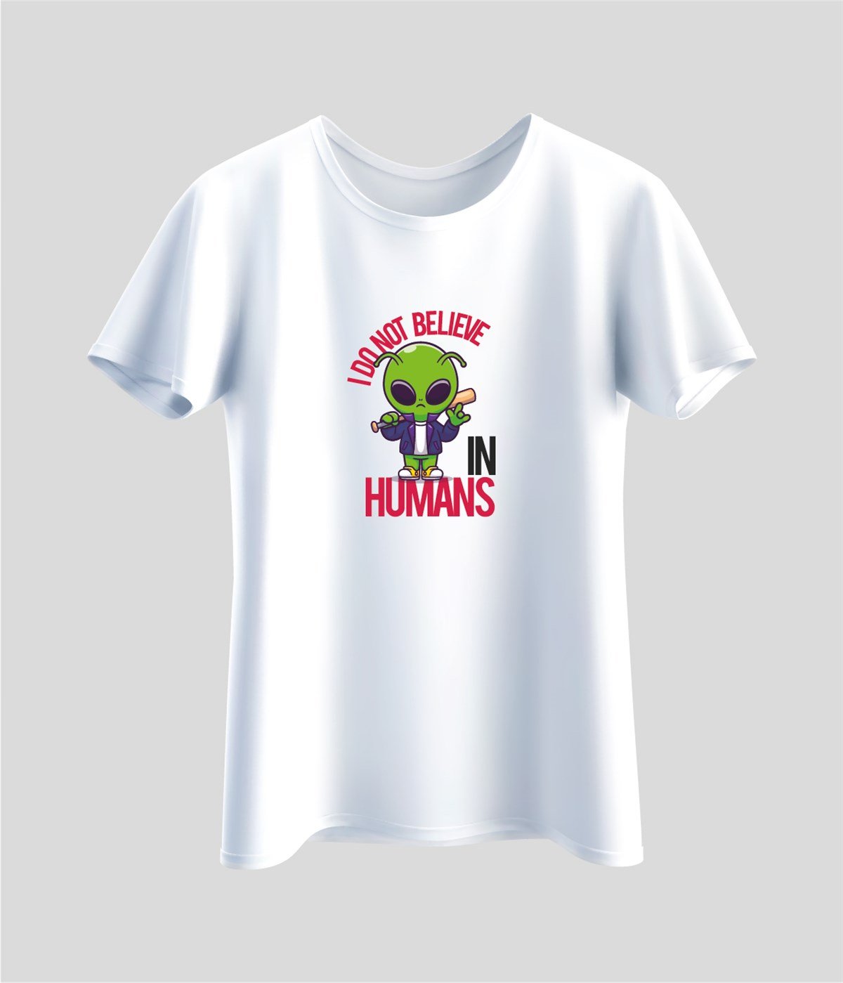 Uzaylı Baskılı Eğlenceli Unisex T-Shirt