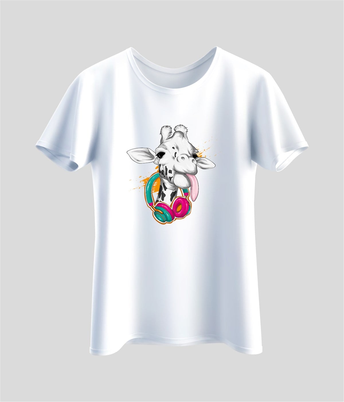 Zürafa Renkli Baskılı Unisex T-Shirt