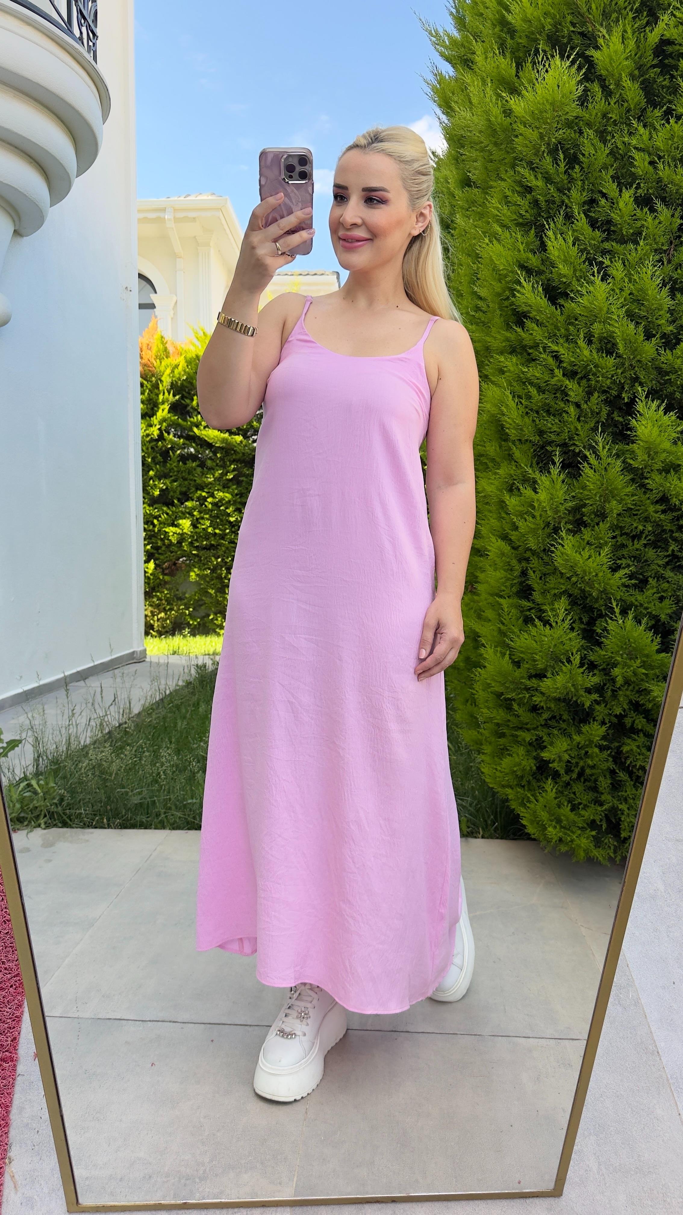 askılı maksi elbise pembe 176