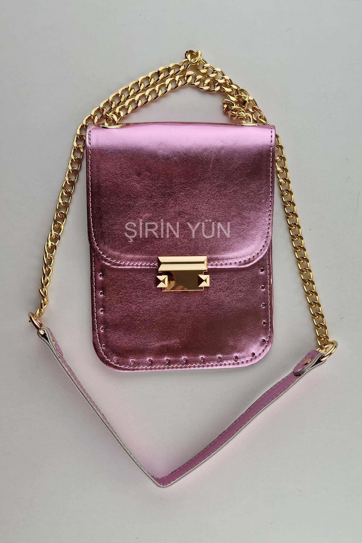 Parlak Kare Çanta Seti Gül Pembe