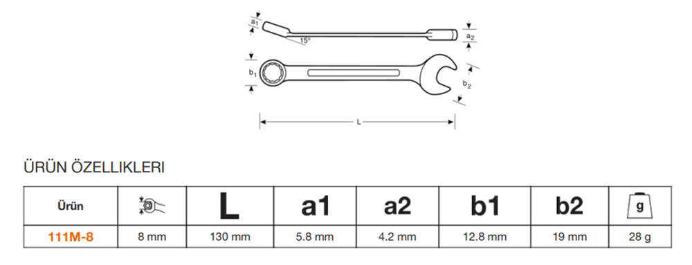 Bahco Kombine Anahtar 8mm 111M-8