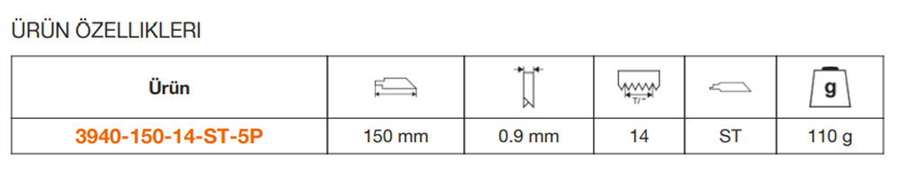 Bahco İsveç Yapımı Tilki Kuyruğu Bıçağı 3940-150-14-ST-5P