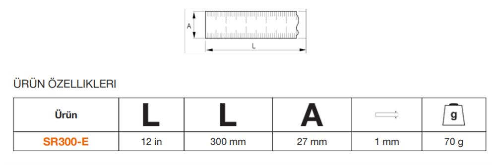 Bahco Çelik Metre İnç Ölçülü SR300-E