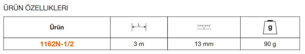 Bahco Esnek Çelik Şerit Metre 3M X 13MM 1162N-1/2