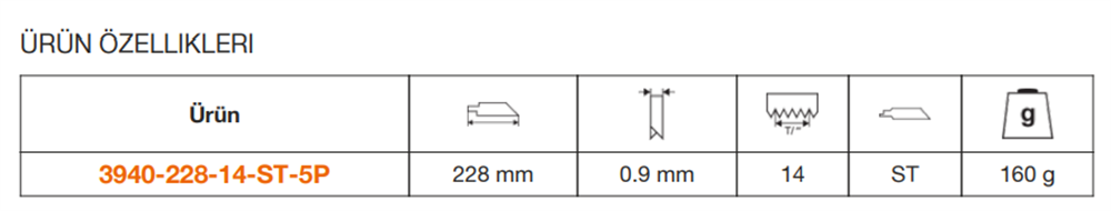 Bahco İsveç Yapımı Tilki Kuyruğu Bıçağı 3940-228-14-ST-5P