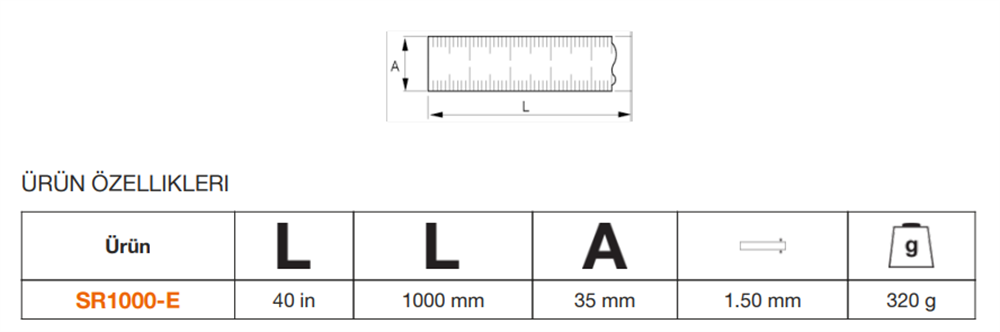 Bahco Çelik Metre İnç Ölçülü SR1000-E