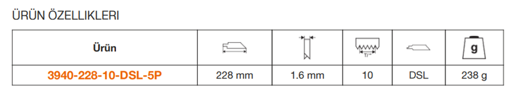 Bahco İsveç Yapımı Tilki Kuyruğu Bıçağı 3940-228-10-DSL-5P