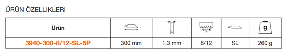 Bahco İsveç Yapımı Tilki Kuyruğu Bıçağı 3940-300-8/12-SL-5P