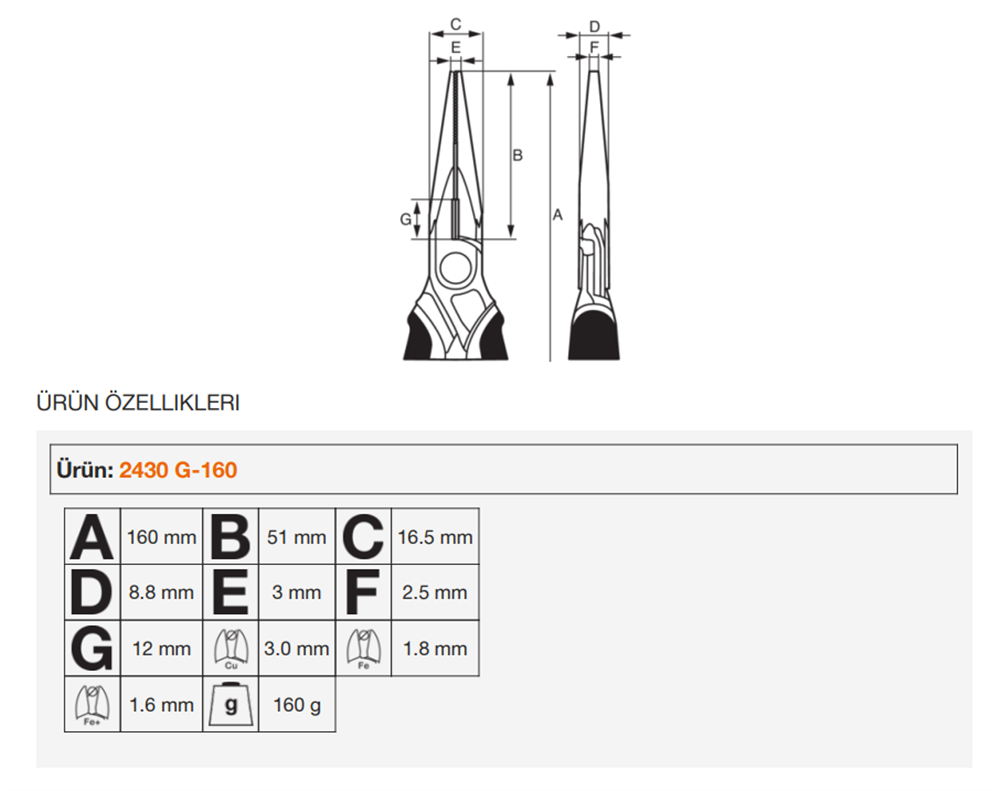 Bahco ERGO™ Çift Bileşen Saplı Fosfat Kaplamalı Kargaburun 2430 G-160