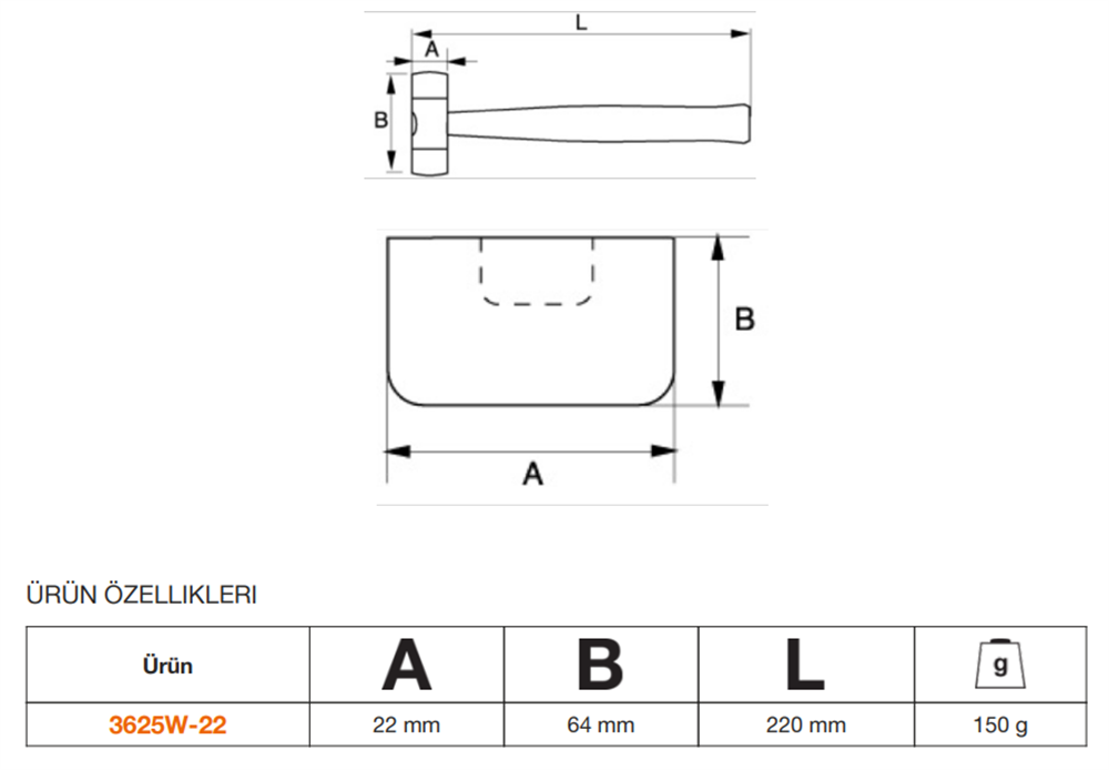 Bahco Naylon Uçlu Tokmak Yedek Kafalı 3625W-22