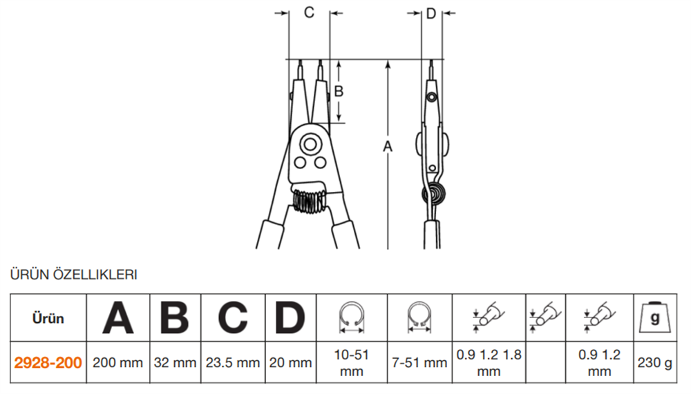 Bahco Kombine Pense İç Ve Dış Segman 2928-200