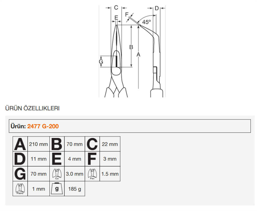 Bahco Eğimli Kargaburun Pense 2477 G-200