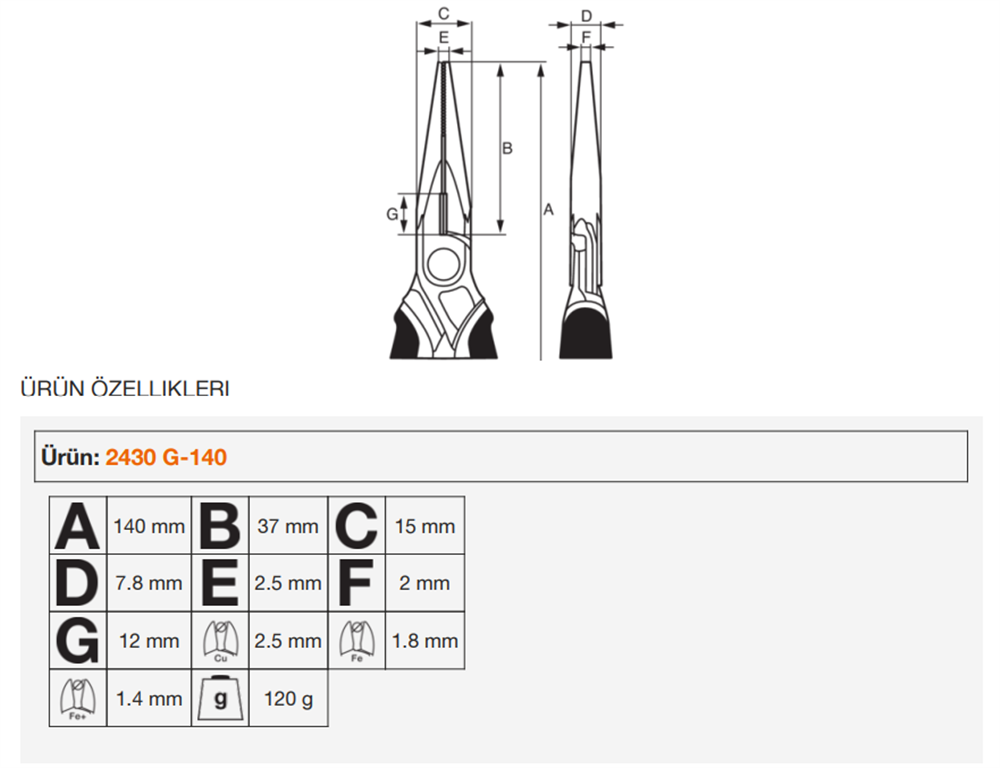 Bahco ERGO™ Kargaburun Çift Bileşenli Saplı Fosfat Kaplamalı 2430 G-140