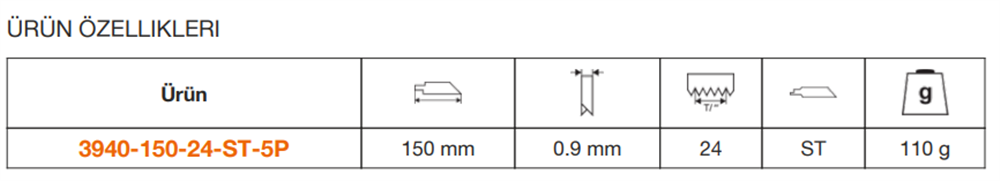 Bahco İsveç Yapımı Tilki Kuyruğu Bıçağı 3940-150-24-St-5P 3940-150-24-ST-5P