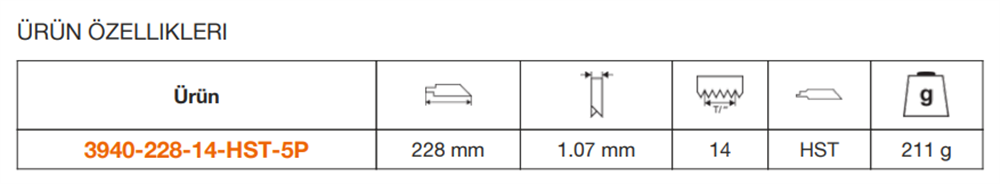 Bahco İsveç Yapımı Tilki Kuyruğu Bıçağı 3940-228-14-HST-5P