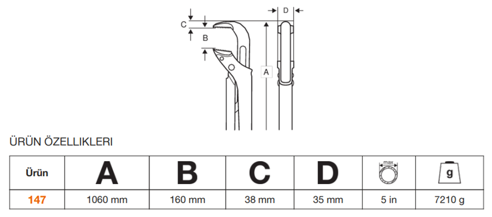 Bahco İsveç Model Boru Anahtarı 90° 147