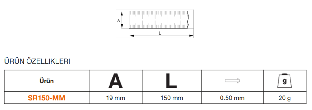 Bahco Çelik Metrik Cetvel SR150-MM