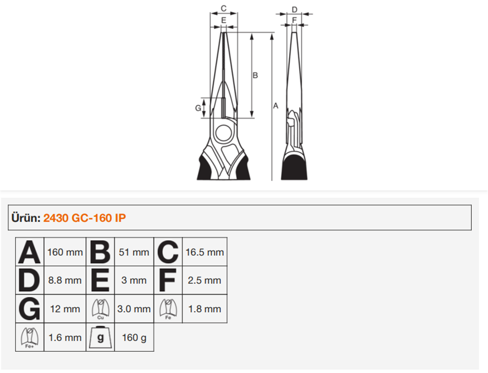 Bahco ERGO™ Kargaburun Çift Bileşenli Saplı Krom Kaplamalı 2430GC-160IP