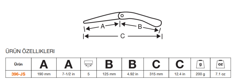 Bahco İsveç Yapımı Budama Testeresi JS Dişli Katlanabilir 396-JS
