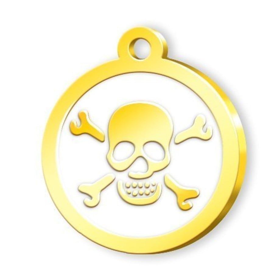 Altın Kaplama Kuru Kafa Künye - Beyaz