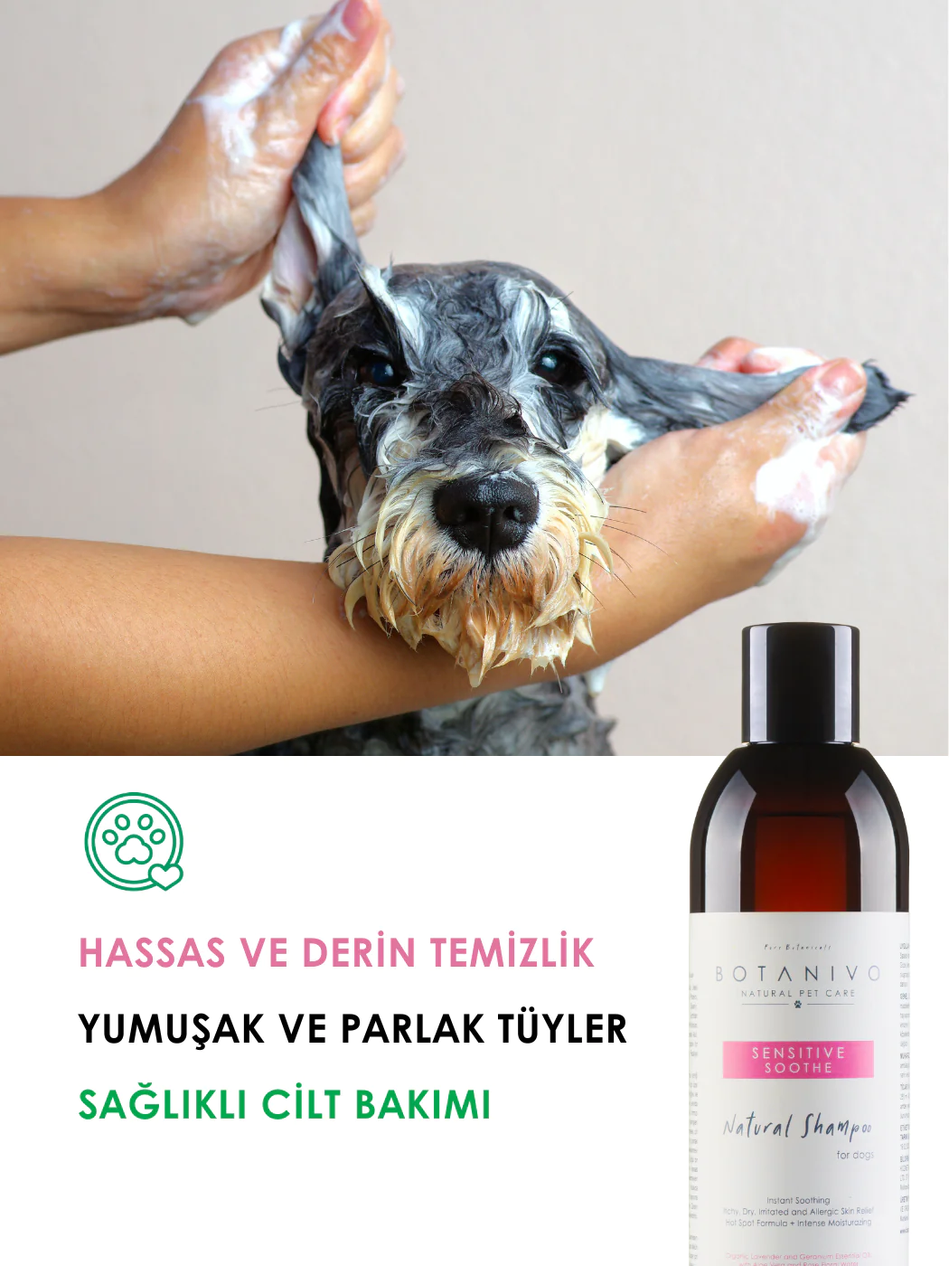 Botanivo Hassas ve Derin Temizleyici Tüy ve Cilt Bakım Köpek Şampuanı 250ml/ Yumuşak ve Parlak Tüyler