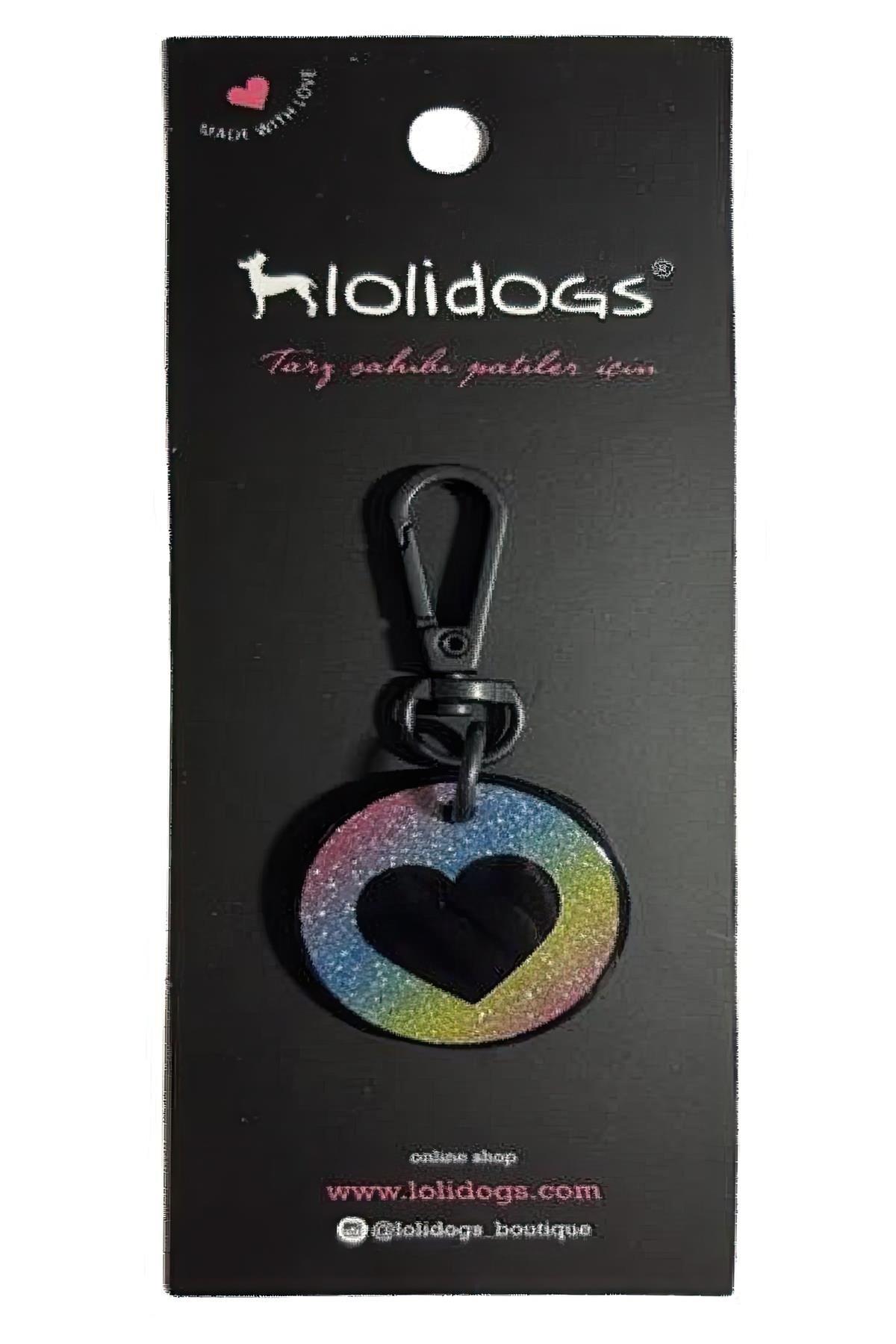 Lolidogs Lover Köpek Künyesi Siyah Kalp - Rainbow